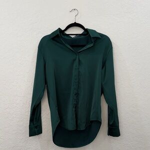 Women's Dark Green Button-Down Shirt with Classic Collar